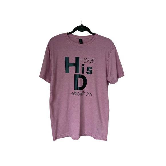 Gildan Soft Style -I Love His D'edication T-Shirt-Size Medium-Pink - Picture 3 of 4